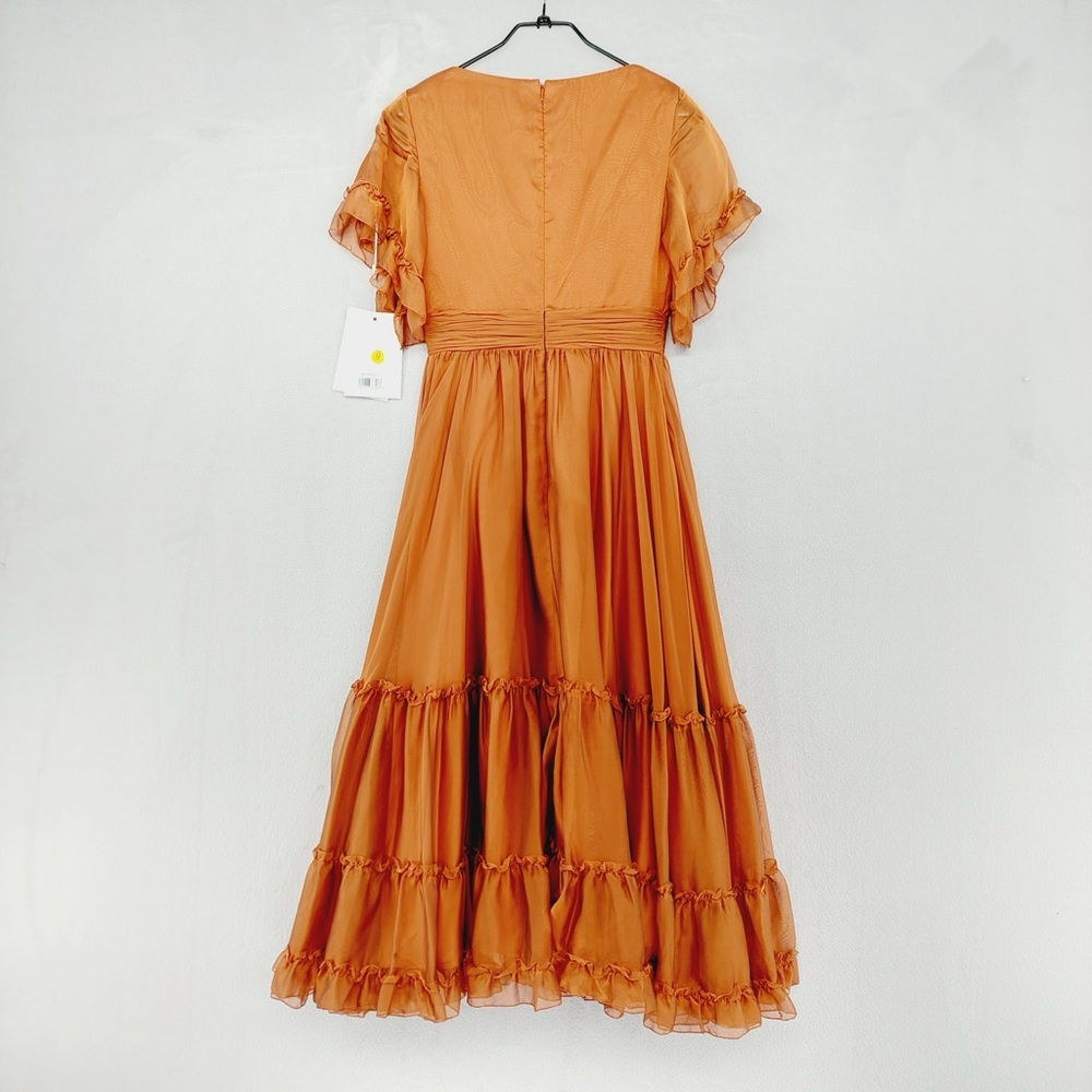 NEW Mac Duggal Orange Peasant Skirt Ruffle Sleeve Midi Dress P2047 - Picture 7 of 11